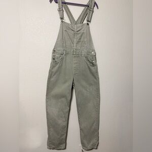We the Free Gray Green Denim Cotton Wide Tapered Leg Overalls. Size M Casual